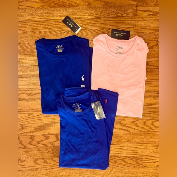 LOT OF 3 AUTHENTIC MENS POLO RALPH LAUREN T-SHIRT SZ M NEW WITH TAGS PINK /BLUE - Picture 1 of 1